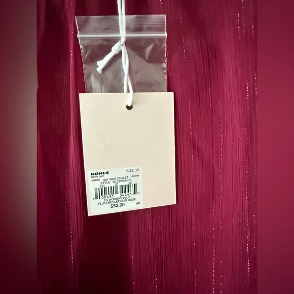 LC Lauren Conrad Maroon Shimmery Sheer Lined Blouse 🔮 Size 3X 🔮 NEW WITH TAGS - Picture 4 of 7